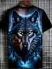 Men's Digital Print T-Shirt, Summer Outdoor Men's Apparel, Wolf Graphic Tee, Suitable for Holiday Gatherings, Party BBQs, Regular Sports & Fitness,