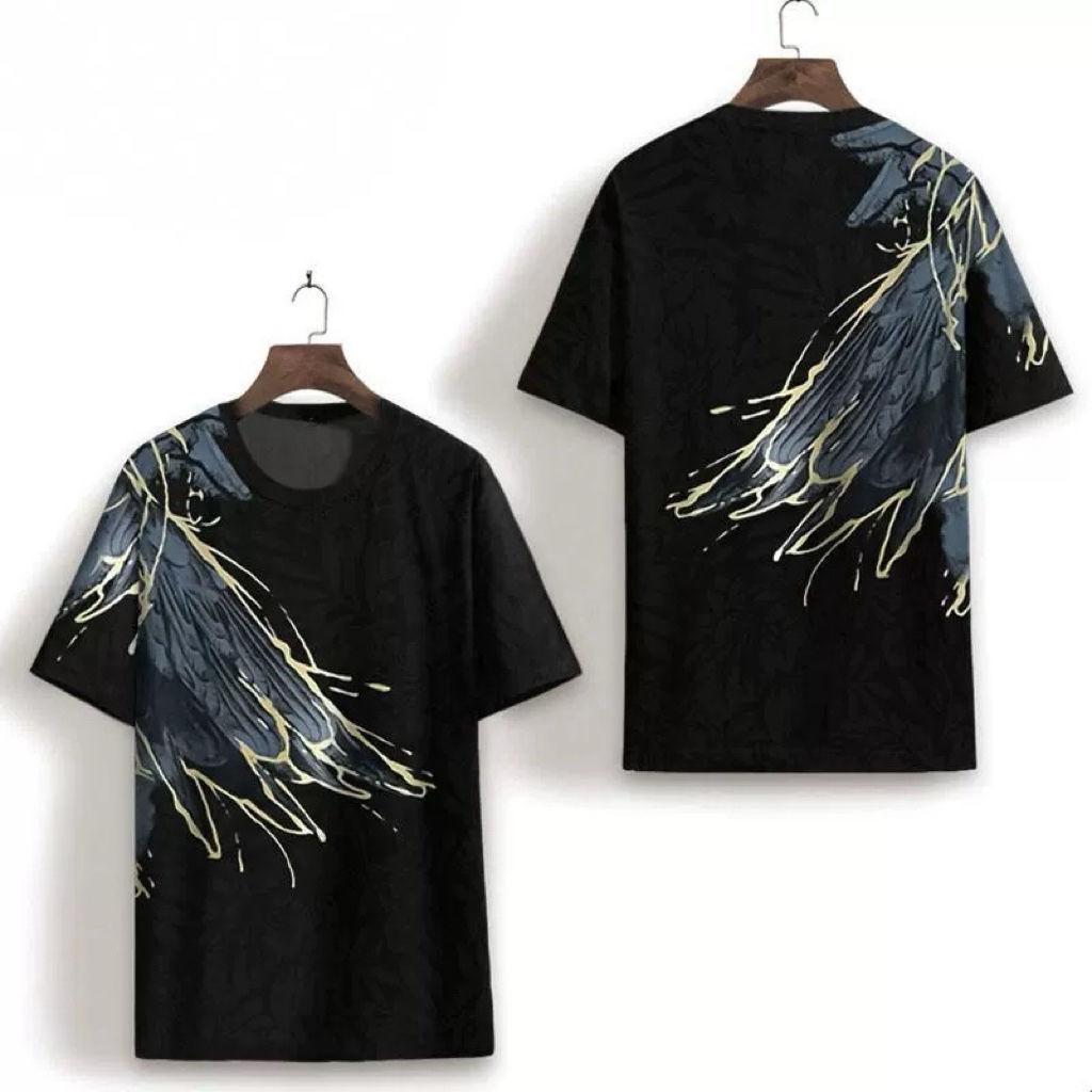 Творческая американская мужская летняя свободная футболка с коротким рукавом и принтом крыла ангела в стиле «Китайский шик»