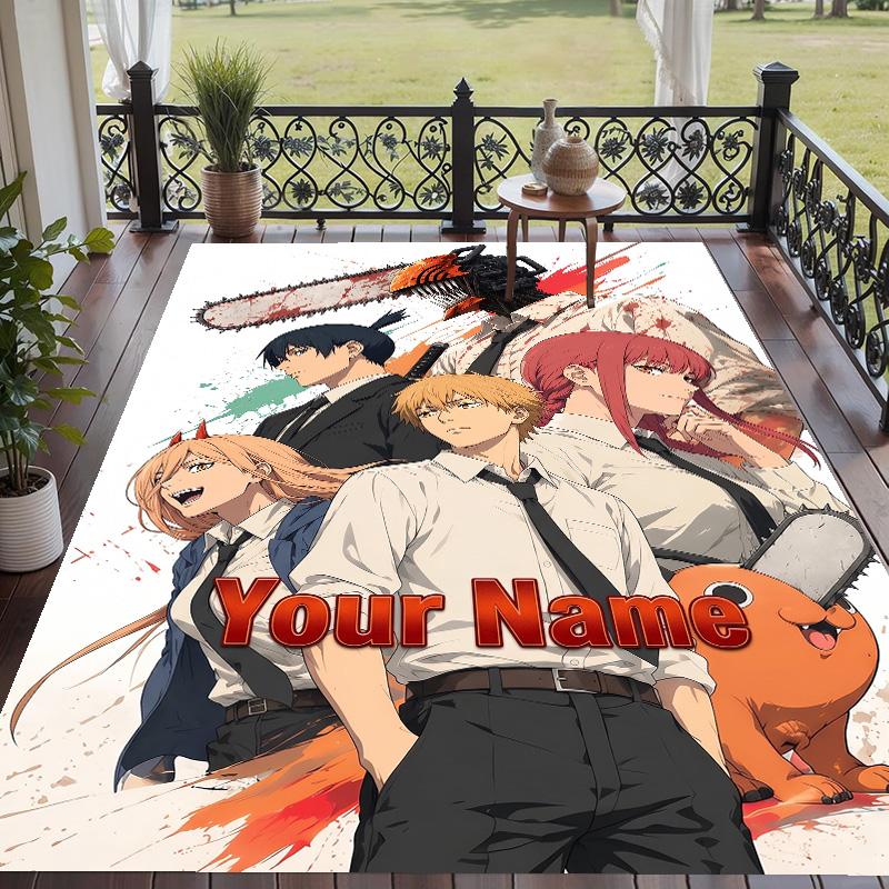Custom Text Chainsaw Man Pattern Floor Rug Soft Indoor Carpet Mat Living Room Bedroom