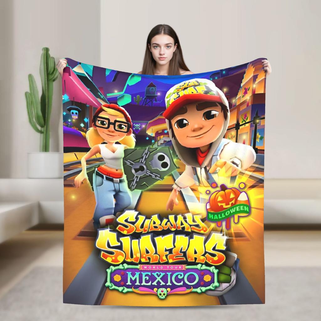 Subway Surfers Вязаное одеяло Фланелевое Беговое Легкое Тонкое Плед для Дома Дивана Кровати Ковер