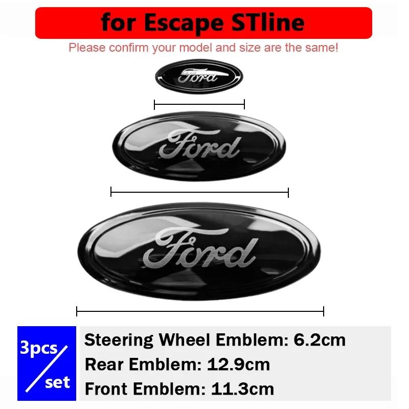 3PCS Car Front Hood Emblem Rear Decal for Ford Focus Edge Mondeo Everest Taurus Exolorer Escape ESCORT Steering Wheel Sticker
