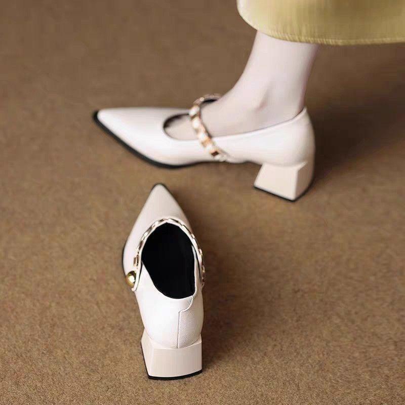 Мэри Джейн с юбкой туфли-лодочки 2025 осень новый лето красивый темперамент маленькие кожаные туфли французские остроносые туфли на высоком каблуке женские