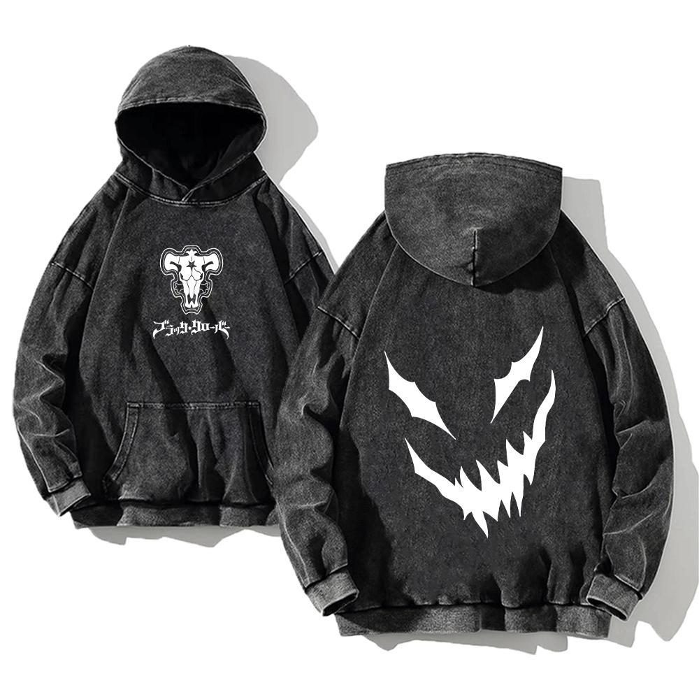 Японское Аниме Черный Клевер Аста Логотип Принт Вываренный Худи Мужские Винтажные Толстовки Большого Размера Толстовка Харадзюку Хлопок Уличная Одежда