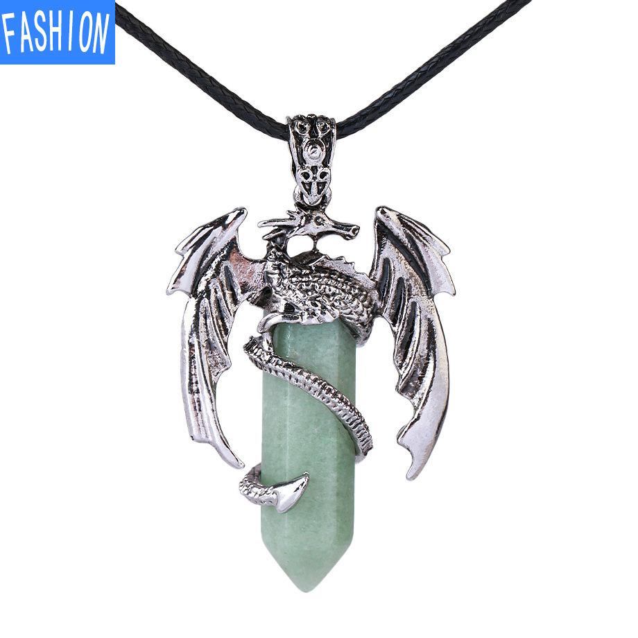 Ожерелье с подвеской в ​​виде дракона для мужчин и женщин, крутое ожерелье с целебным кристаллом и аметистом, ожерелье из натурального розового кварца, ювелирные изделия в стиле западного дракона