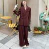 Anchor Red Casual Suit Women's Autumn Korean Style Wide Leg Pants Two-piece Set