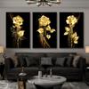 Nordic Golden Rose Flower Wall Art Canvas Painting Modern Black Abstract Prints Combination Poster For Living Room Home Decor