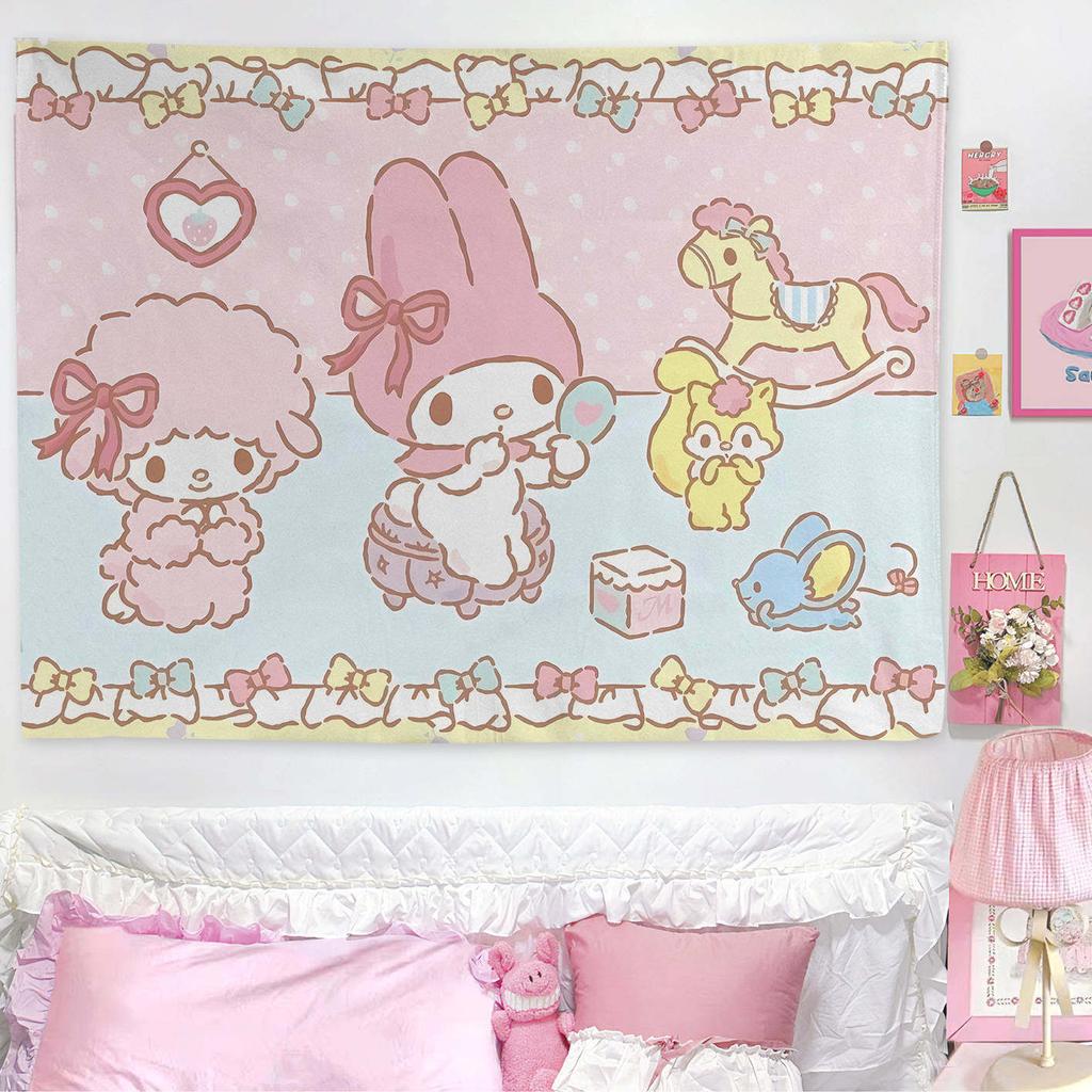 Тканевое панно My Melody "Сладкая спальня" Милое пастельное мультяшное настенное панно Мягкий полиэстер с принтом для спальни девочки, комнаты в общежитии Декор Kawaii