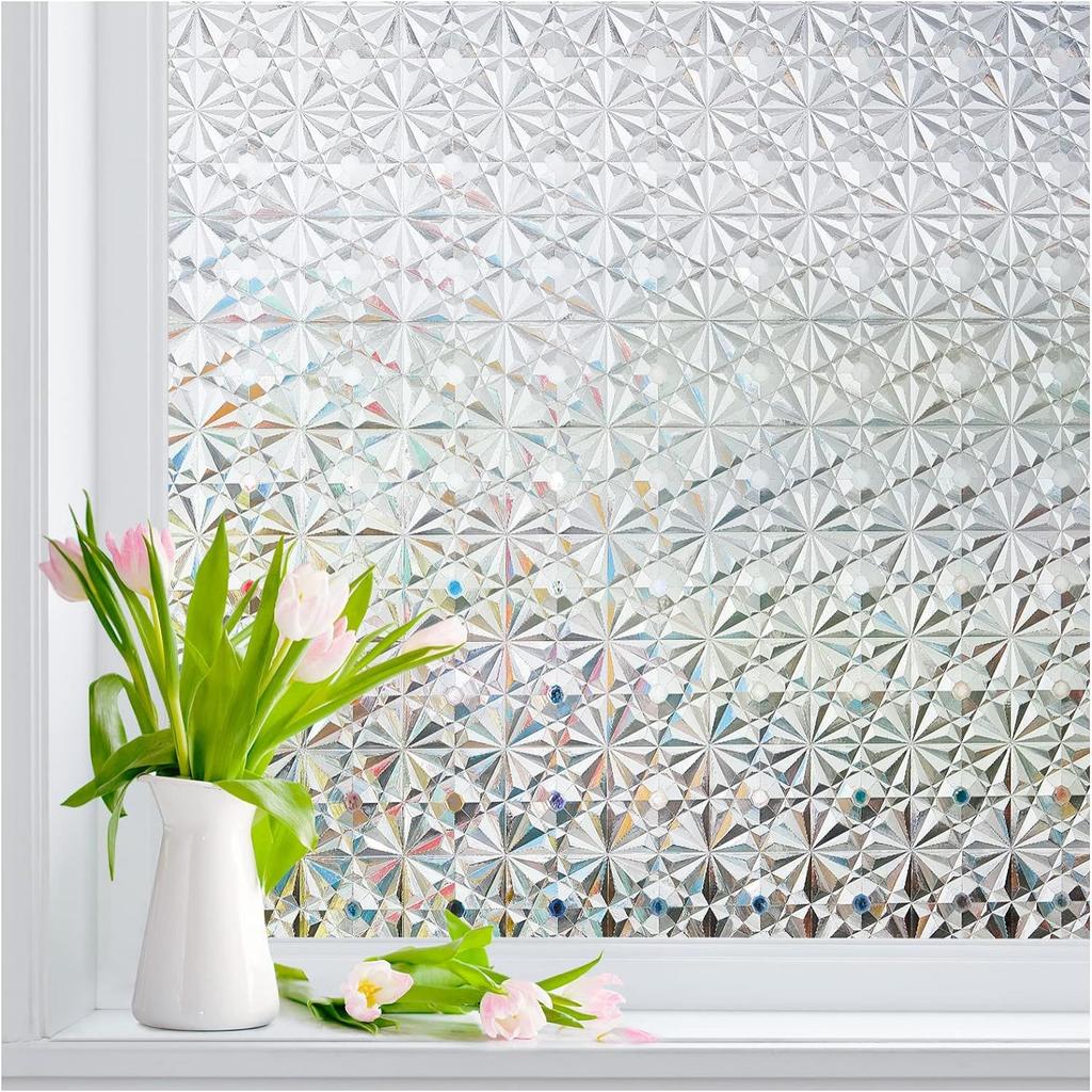 Window Privacy Film Rainbow Window Clings Stained Glass Window Decals 3D Decorative Window Static Cling Window Stickers
