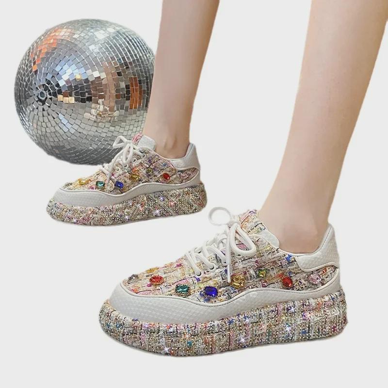 2023 Весна/Лето Корейский Стиль Красочные Золотые Бриллианты Модные Туфли Женщин - Знаменитый Тренд, Универсальный