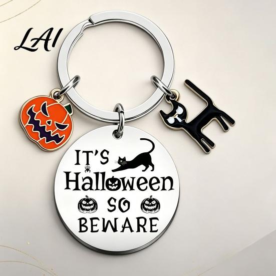 Creative Holiday Gifts Halloween Keychain Ghost Pumpkin Key Ring Charm Gift for Stainless Steel Spooky Decoration Accessories Backpack