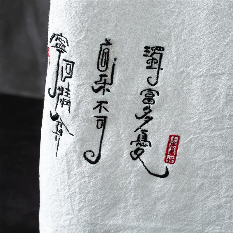 Летний мужской повседневный костюм в китайском стиле, однотонная мужская футболка с короткими рукавами из хлопка и льна с вышивкой в стиле ретро, мужской костюм