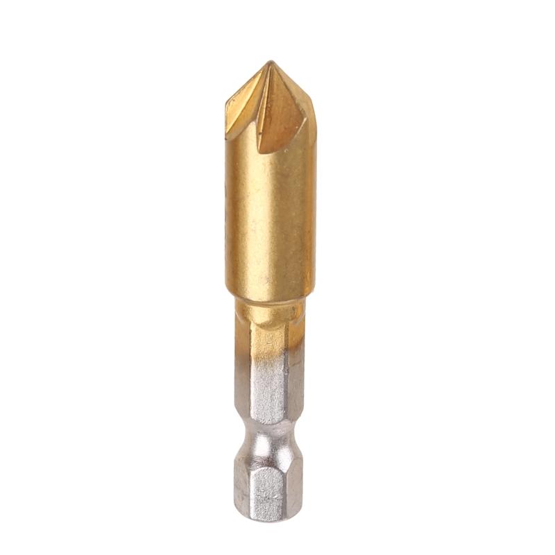 3 Pcs 5 Flutes HSS Industrial Countersink Drill Bit Set Quick Change Bit 1/4 in Hex Shank Chamfer Chamfering Cutter tool