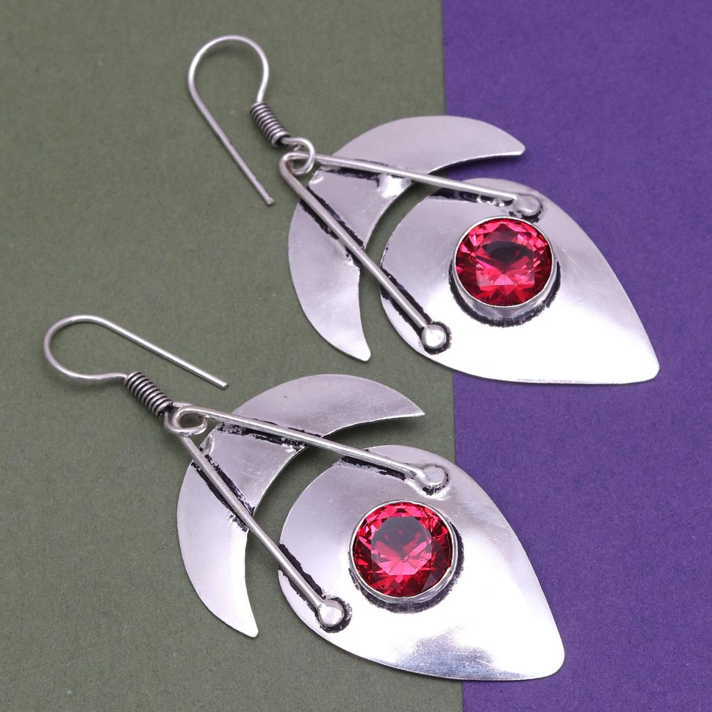 925 Mozambique Silver Sterling Garnet Earring Gemstone Jewelry Handmade