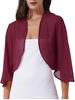 Womens 3/4 Sleeve Chiffon Cardigan Bolero Elegant Summer Ladies Wedding Wraps Shrug Bridal Shawl Evening Cover Up
