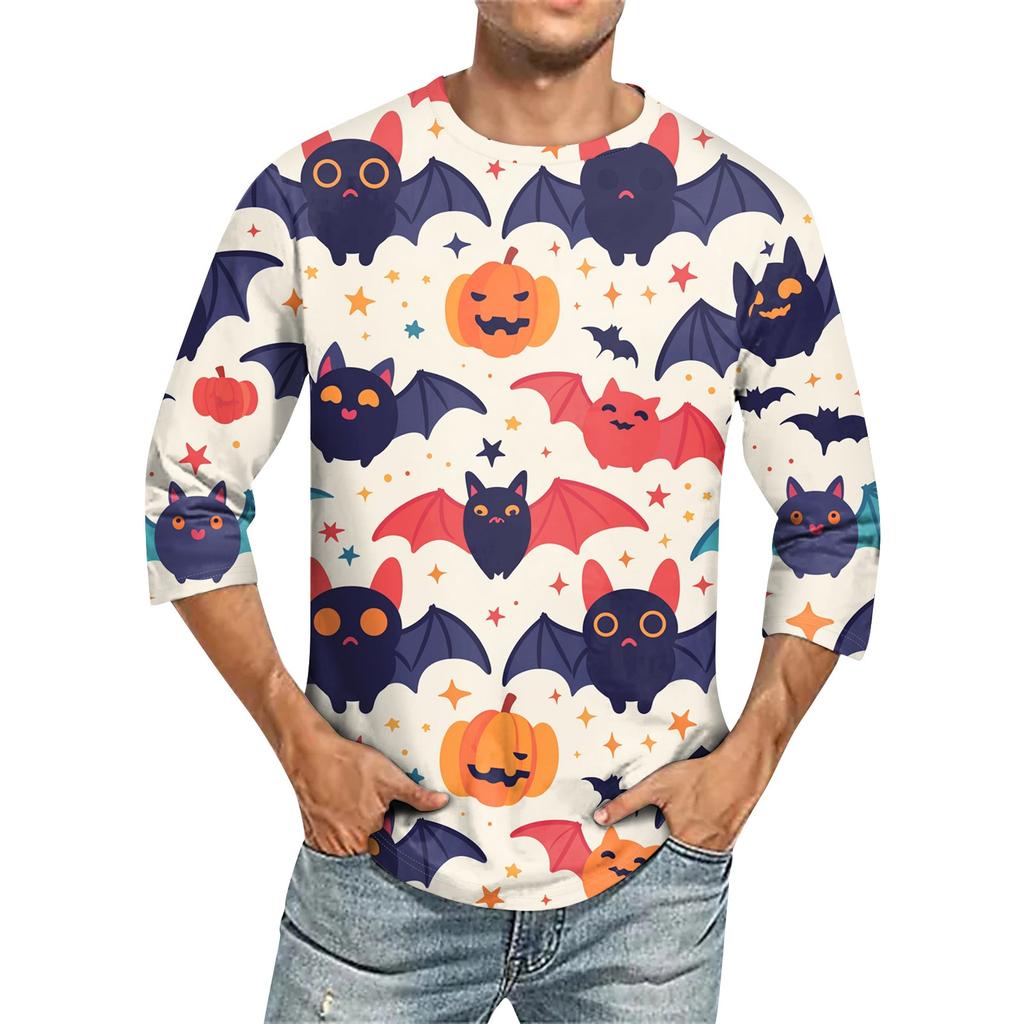 Men's Solid Color Round Neck Three Quarter Sleeve Top T-shirt