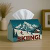 1pc Tissue Box Holder with Landscape Design-Blue Winter Sport Ski,Durable Polyester,Ideal for Kitchen,Living Room,Bedroom,Bathroom,Car-Holiday Decor,
