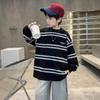 Boys Handsome Striped Hoodie Spring and Autumn 2025 Children's Casual Undercoat Top