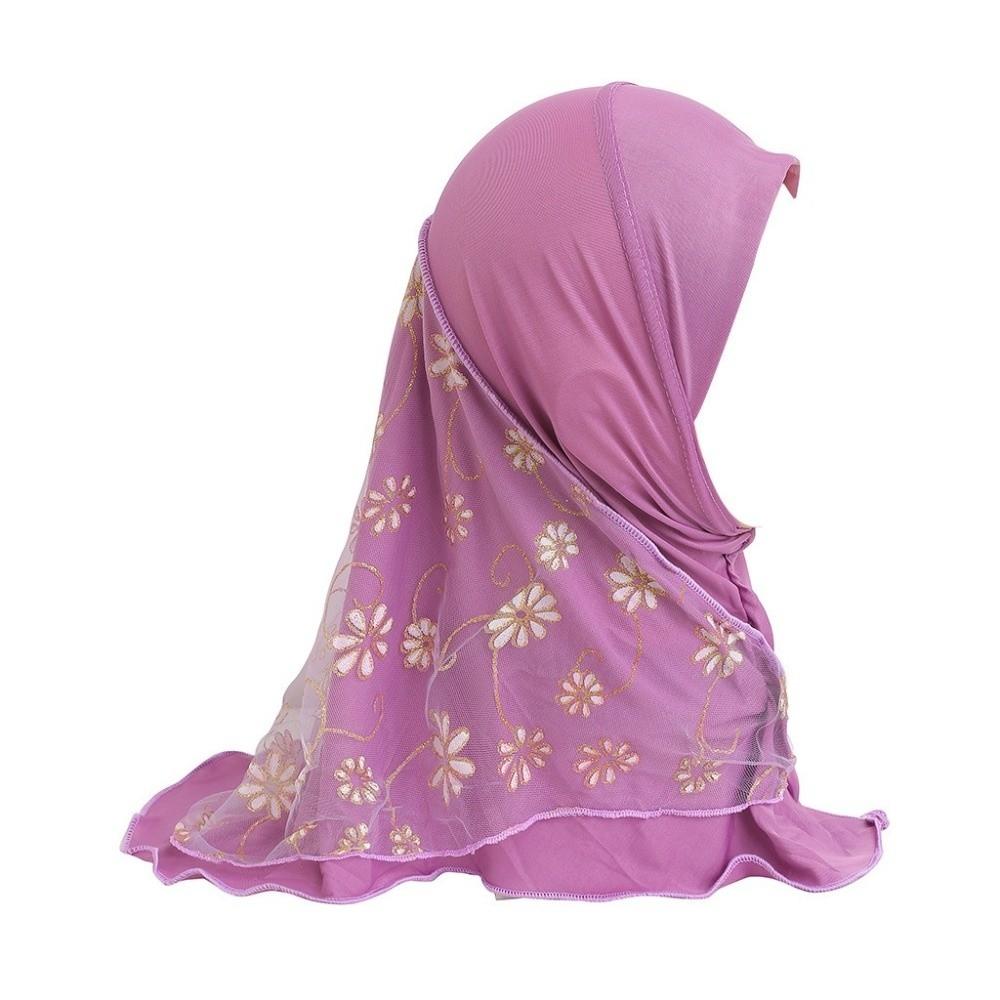 Elastic Solid Small Girl Hijab Pull On Islamic Scarf Shawl Headwrap Kids Turban Cap 2-6 Years Old