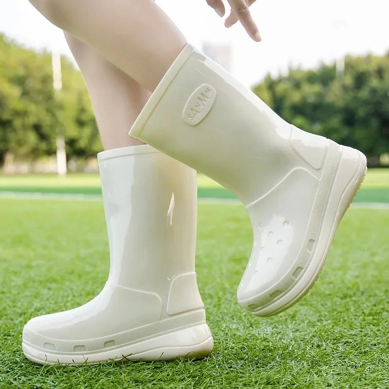 Модные высокие женские резиновые сапоги на платформе для женщин, водонепроницаемая обувь для катания на лодках, нескользящие летние женские резиновые сапоги 2024 года