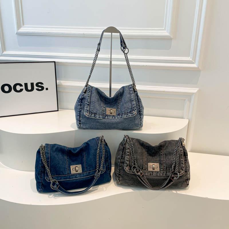 Винтажная джинсовая сумка Женская цепочка на плечо Сумка-тоут большой вместимости для поездок на работу
