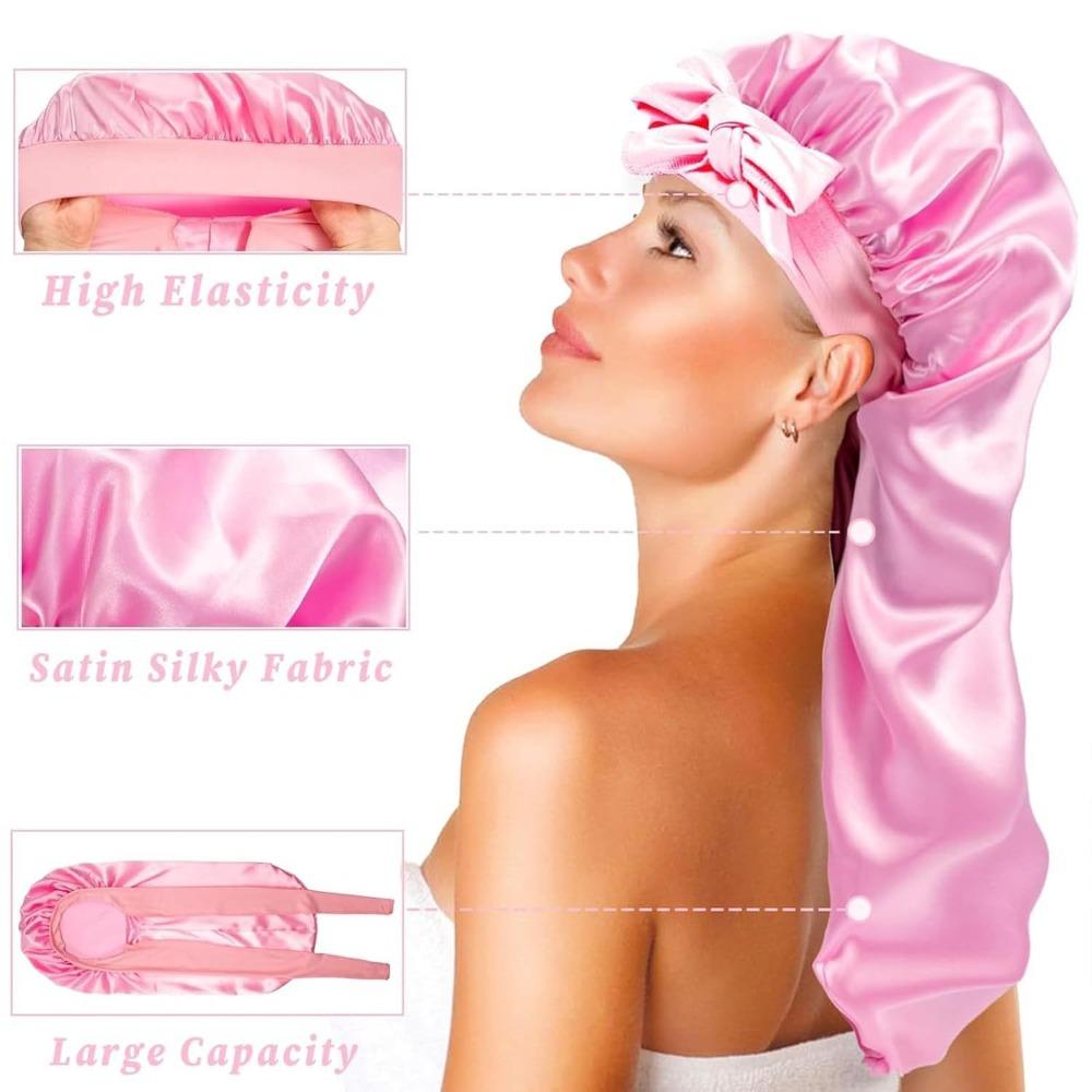 Extra Large Satin Sleep Bonnet High Elasticity Sauna Shower Caps Casual Women Long Sleep Cap