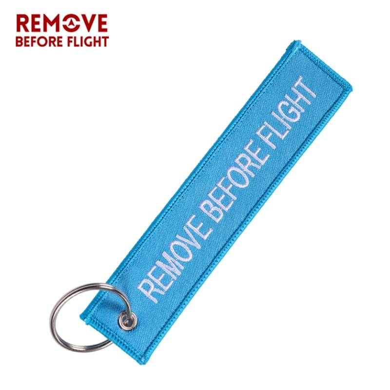 Remove Before Flight 3pcs/set Sky Blue Embroidery Key Fobs Chains Keychains Aviation Gifts