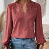 Новая коллекция Осень/Зима 2025, Модный V-образный вырез, Кружево, Однотонный, Длинный рукав, Повседневный топ, Женский топ, Осень/Зима, Элегантный дизайн