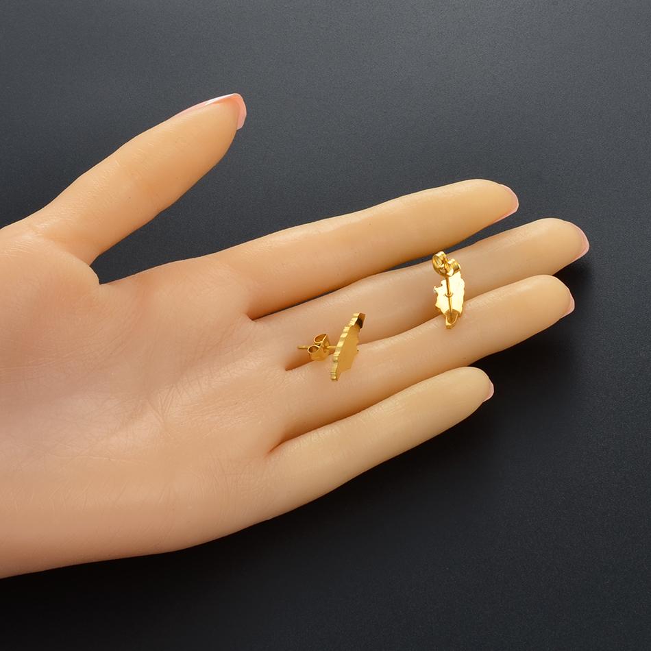 Anniyo Jamaica Map Stud Earrings for Women Girl Gold Color and Stainless Steel Jamaican Jewelry #139721