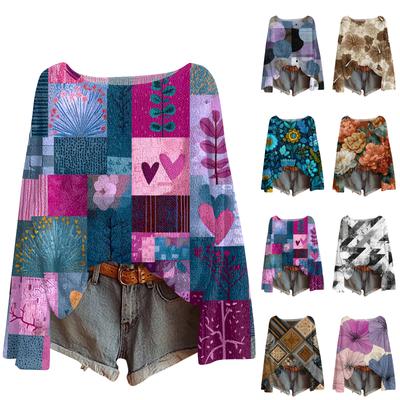 Женский легкий свитер повседневный с длинным рукавом вязаный винтажный с цветочным принтом пуловер