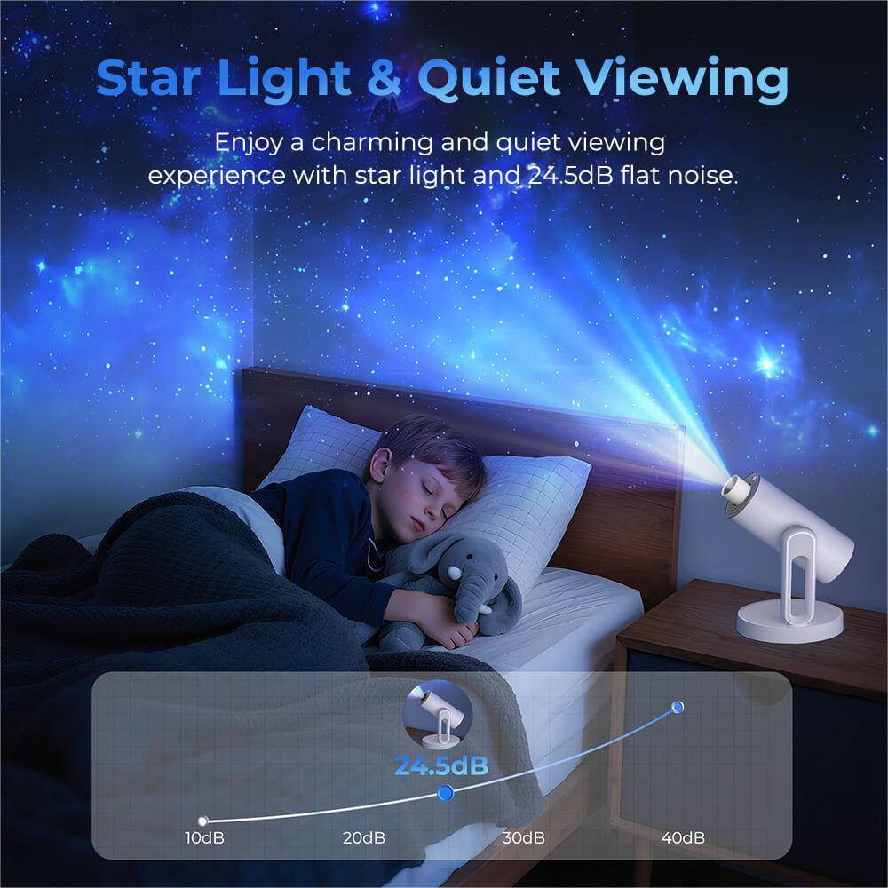 ETOE Проектор Starfish Plus со встроенным Google TV, вращение на 140°, автоматическая настройка экрана и сенсорный ночник