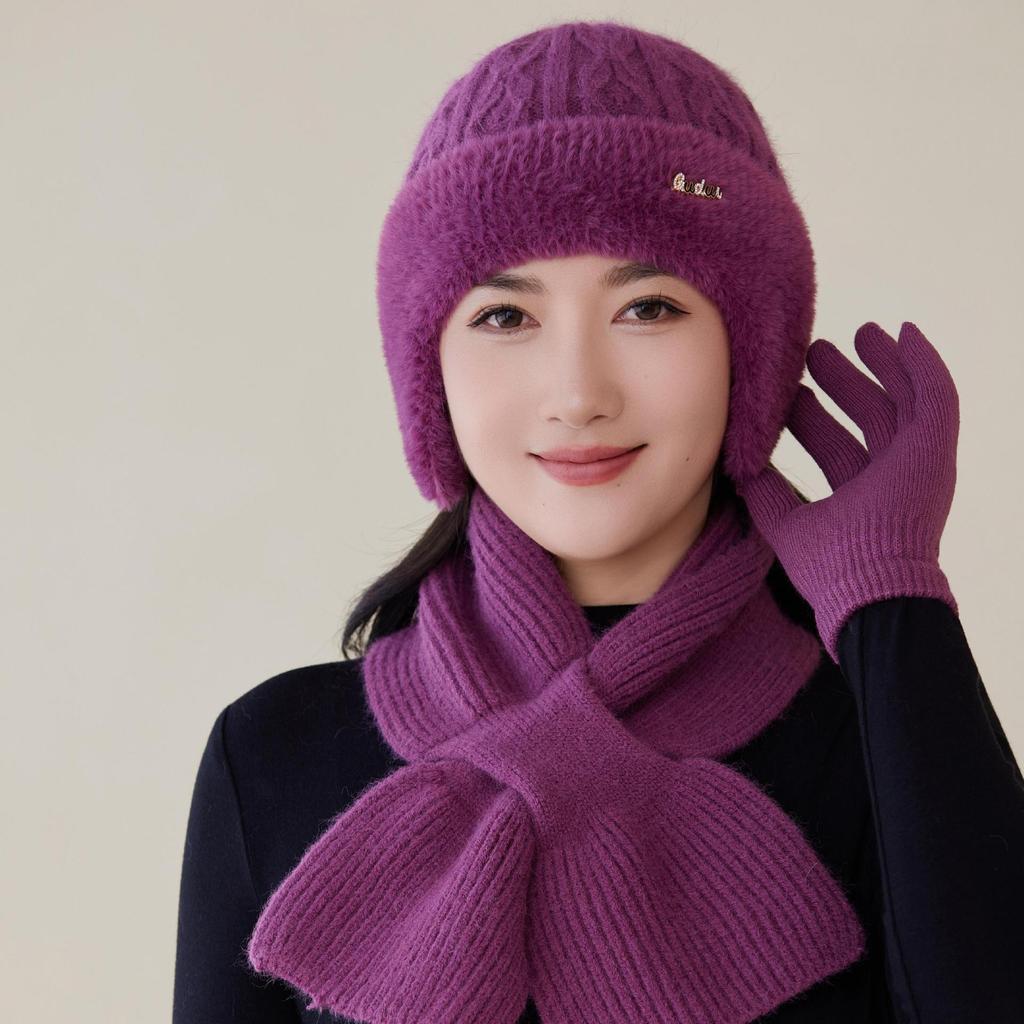 Mom Middle-aged and Elderly Hat Knitted Hat for Women In Winter Warm Ear Protection Head Hat Plus Fluffy Hat Windproof Old Lady