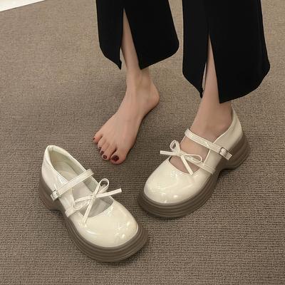 Модные черные туфли Мэри Джейн на массивной платформе для женщин 2025 Весна Лакированные туфли-лодочки Женские Толстая подошва Бант Обувь Лолиты Женские