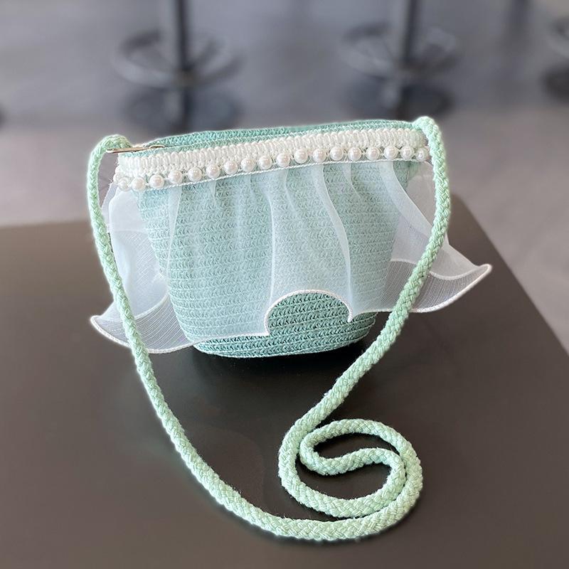 Летняя соломенная шляпа для девочек с жемчужной сеткой - Семейный стиль, Широкие поля, Защита от солнца