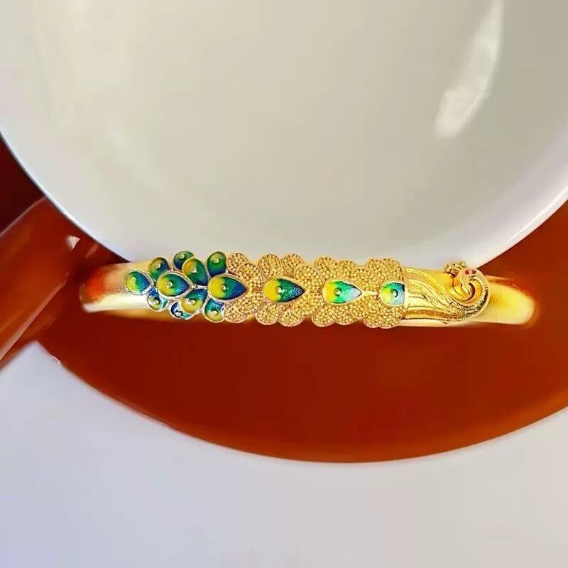New Chinese alloy painting oil peacock bracelet ethnic style retro opening bracelet temperament women's enamel bracelet engraving