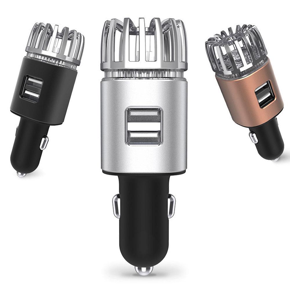 USB-очиститель воздуха для автомобиля из алюминиевого сплава и двойное зарядное устройство с мини-ионизатором