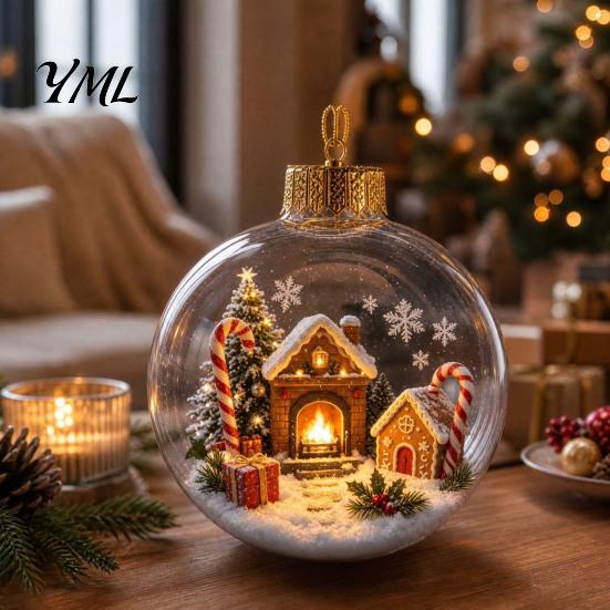 Warm LED Holiday Displays Glowing Christmas Ball Ornaments, 3D Lighted Acrylic Hanging Miniature Scene Ornaments Balls for Tree Mantel Window,