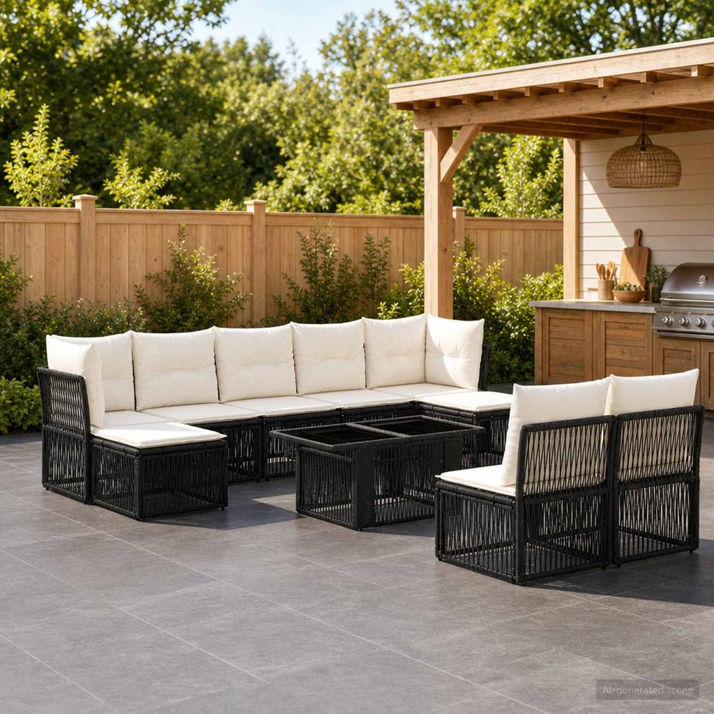 Garden Sofa Set 10 Pieces Black Poly Rattan