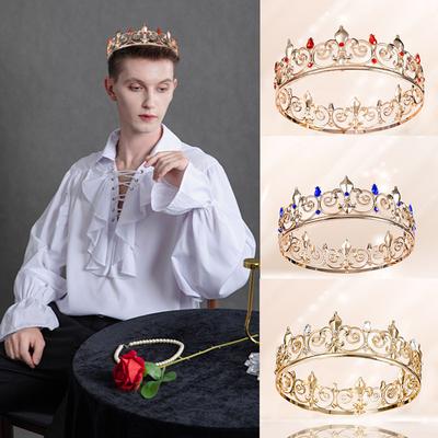 Барочная мода Сплав Хрустальная корона Мужская круглая корона Вечеринка по случаю дня рождения Выпускной Мужская корона Тиара Корона