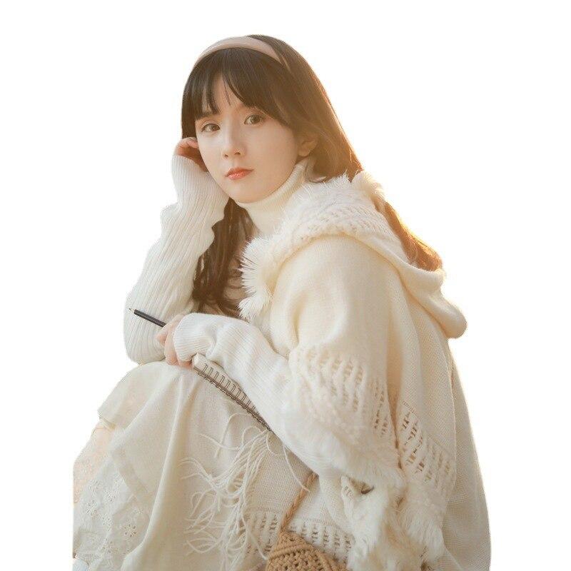 10 цветов, женская свободная накидка на пуговицах, пончо, весна-осень, вязаный свитер с рукавами «летучая мышь», длинный уличный пуловер с кисточками и шляпой