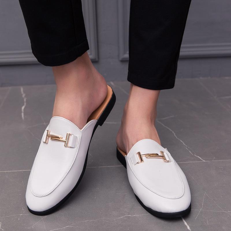 Men's Semi-trailer Summer Personality Men's Slippers British Style I-shaped Button No Heel Sandals Trendy Men's Shoes