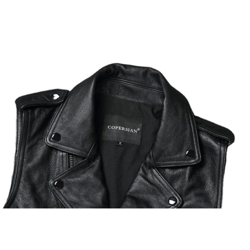 Китайский размер, натуральный жилет из коровьей кожи, поясной жилет для мотоциклистов, мужской байкерский жилет, приталенный крой, куртки из коровьей кожи без рукавов, весна-осень