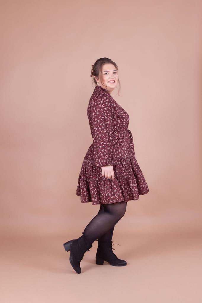 Женское платье большого размера Плюс размер Бордовое бархатное платье с цветочным узором и воротником