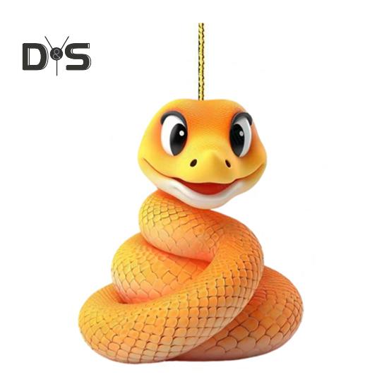 Подвеска в виде мультяшной змеи, 2D акриловый брелок, подвеска в виде оранжевой змеи, новогоднее подвесное украшение для автомобиля, рюкзака, рождественской елки