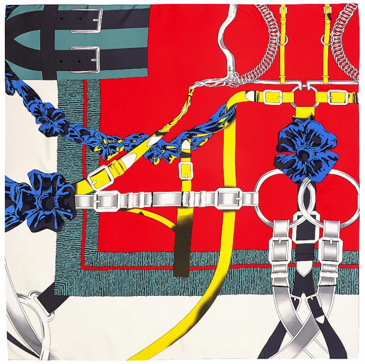 130cm Big Handkerchief Luxury Brand Scarf Belt Chain Print Twill Silk Scarf Square Scarves Women Kerchief For Ladies Shawl