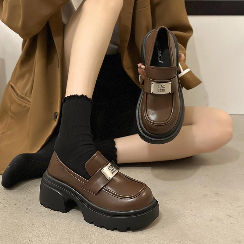 Лоферы 2024 Весна и Осень Повседневная Универсальная Квадратный Носок Милая и Милая Мэри Джейн Толстая Подошва Женские Туфли, Увеличивающие Рост