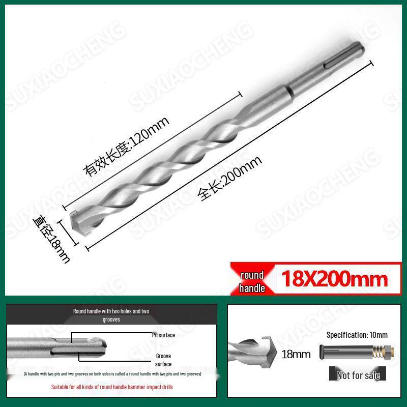 Extended Rotary Hammer Drill Bit Set for Concrete, Stone, and Brick Walls - Alloy, Square & Round Shanks