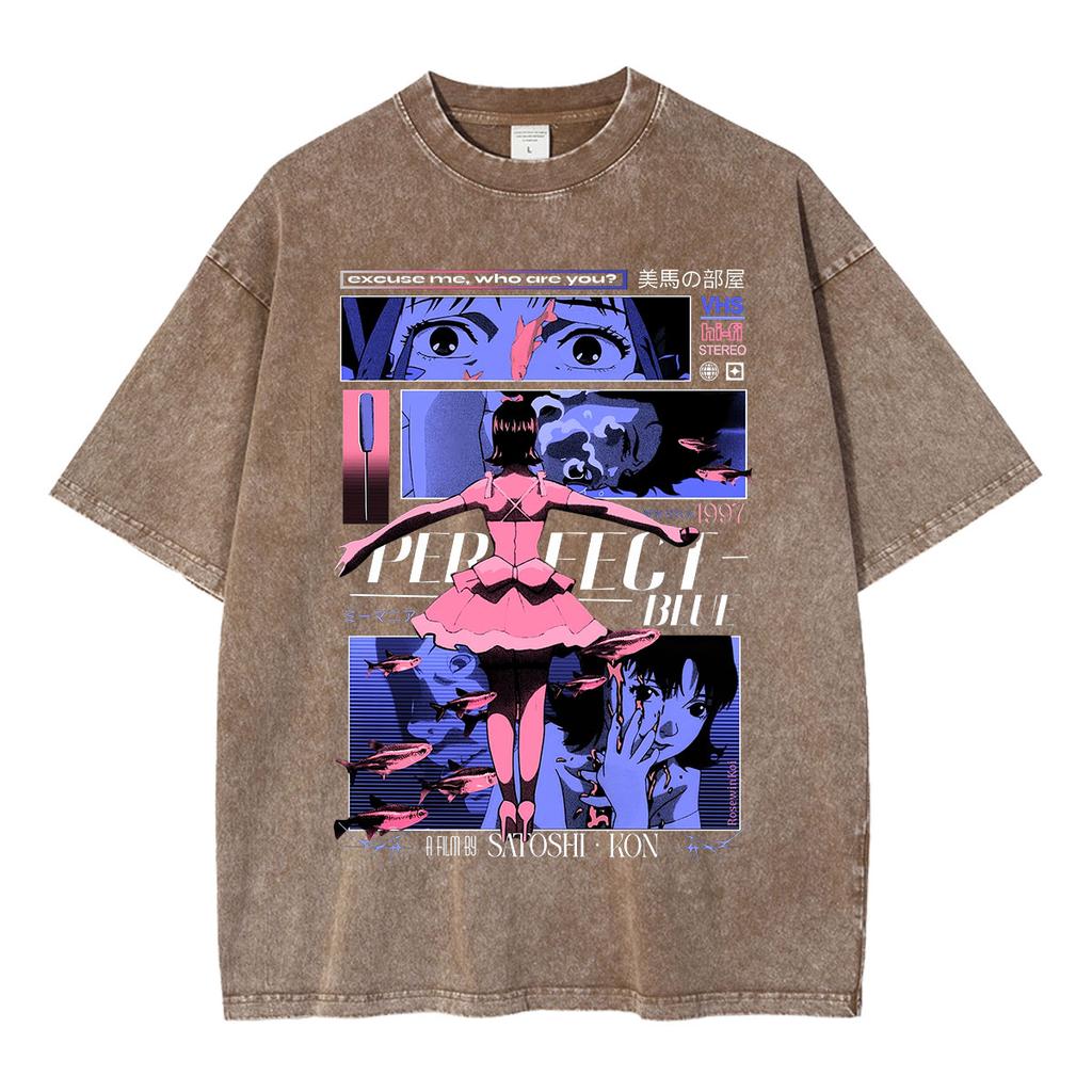 Anime Perfect Blue Mima Kirigoe Vintage Washed Tshirts Unisex Unisex Clothing Fashion Harajuku Oversized Short Sleeve T Shirts Tops