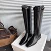 Grape Mom's Slim Genuine Leather Knee-High Boots with Thick Heel for Autumn and Winter