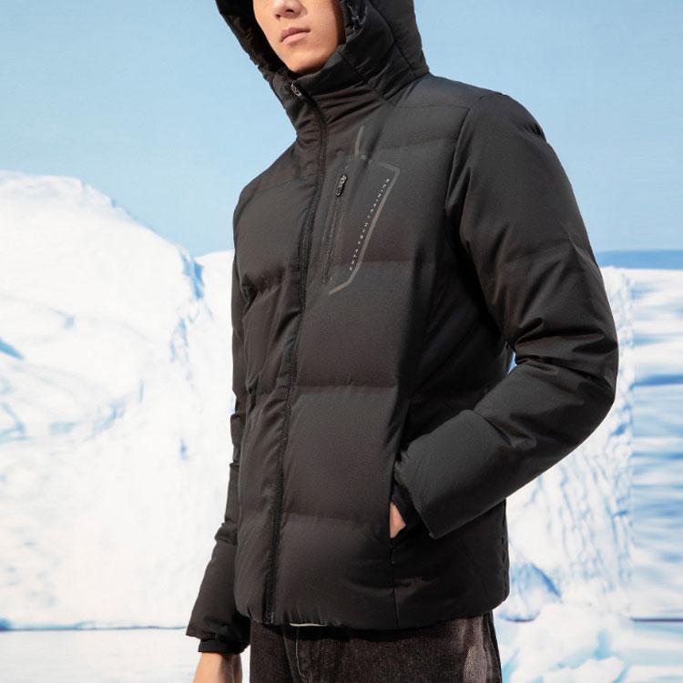 Anta Короткий теплый пуховик с капюшоном Flame Technology, мужская верхняя одежда, черный 952147911-3