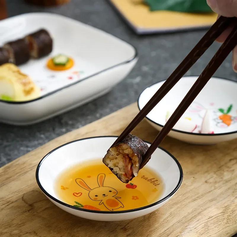 Мультяшные кошачьи тарелки для соуса, бытовая керамическая тарелка для приправ, креативная кухонная маленькая миска для соуса, тарелки для уксуса, соевого соуса, закусок